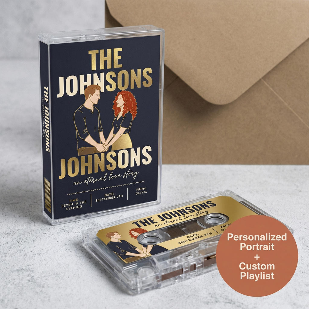 a CD case for "The Johnsons" and a personalized portrait CD with a custom playlist, both placed on a surface.