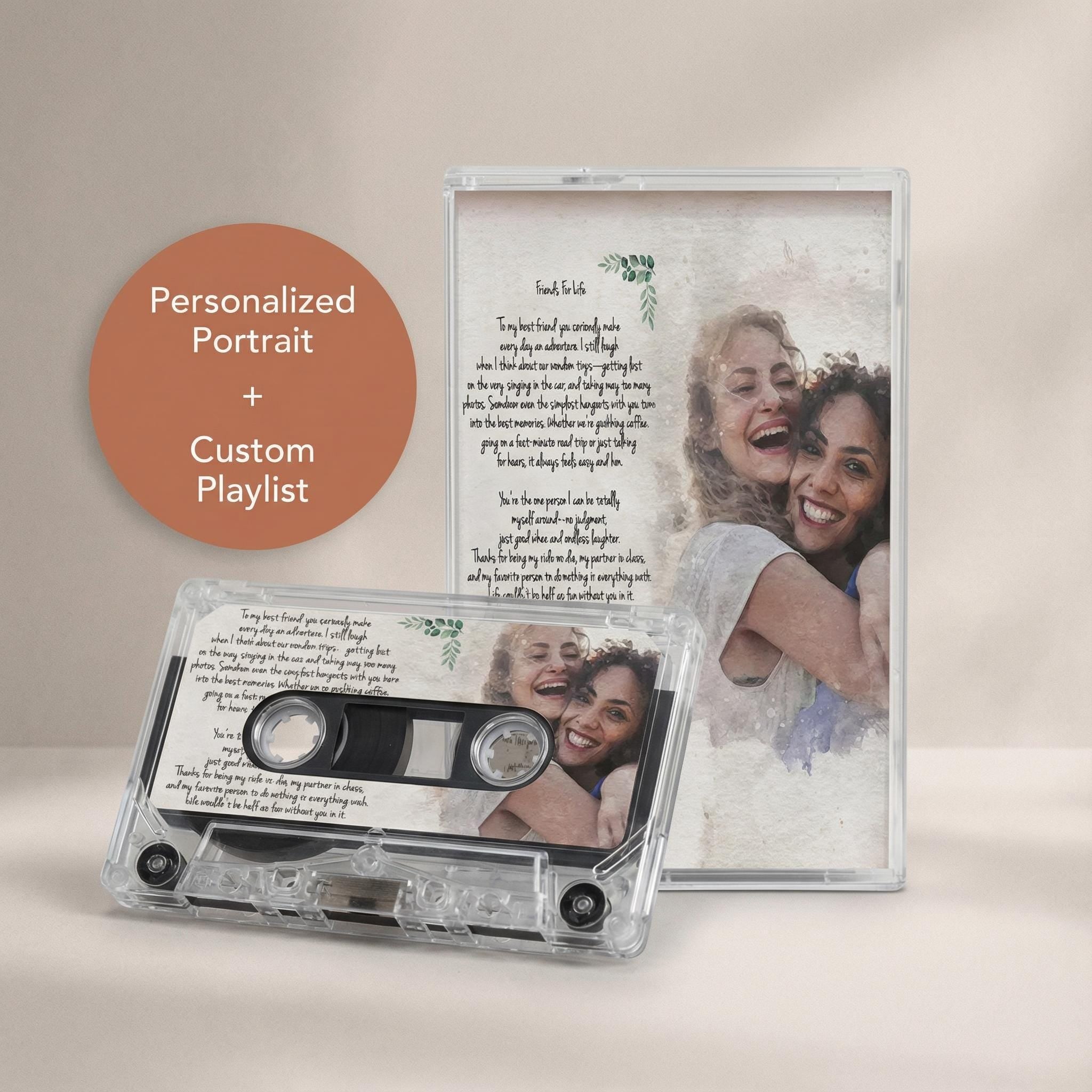 a personalized portrait and custom playlist, with a focus on the emotional connection between the two individuals captured in the portrait.